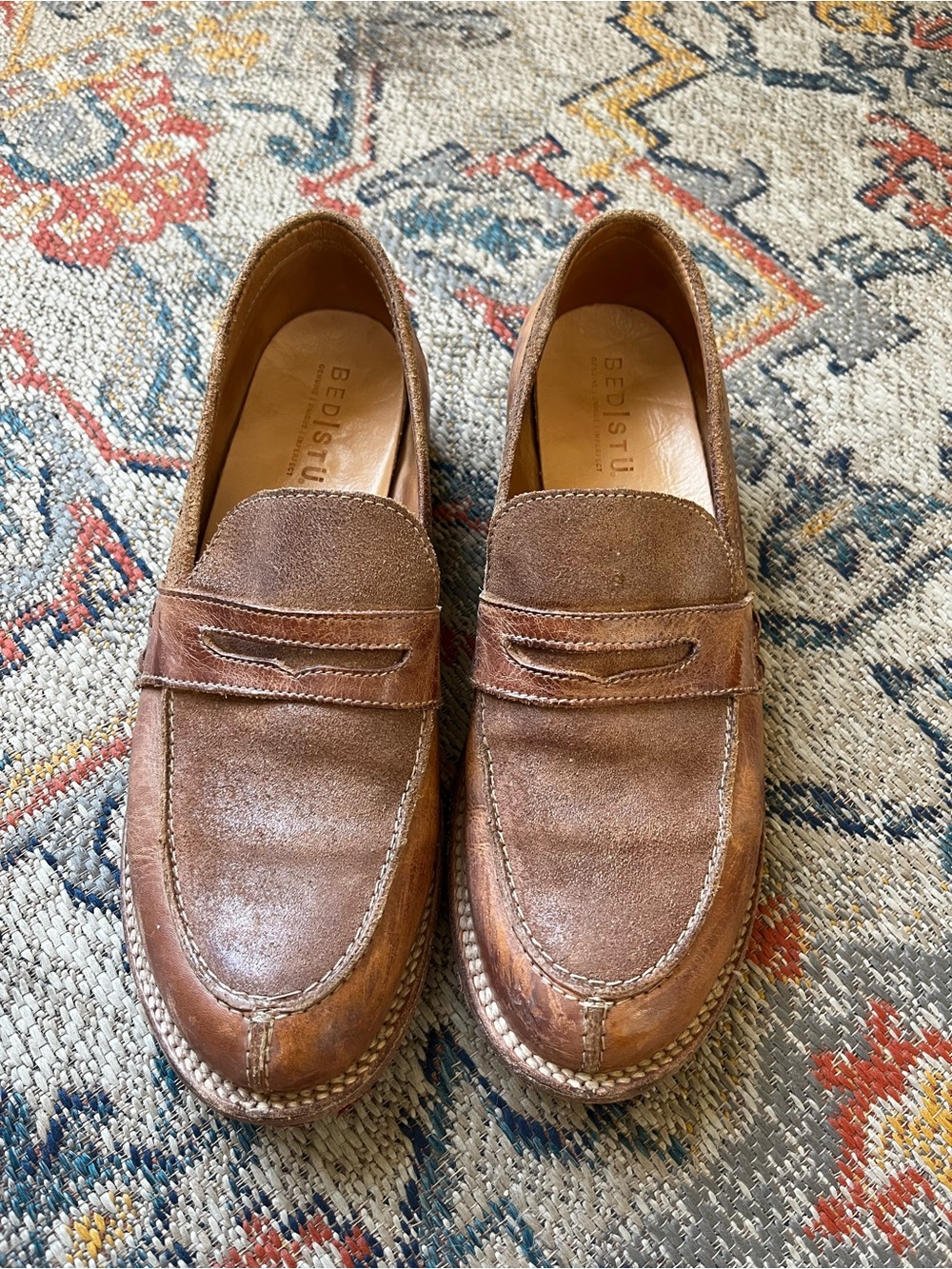 BED|STU Reina Brown Suede Penny Loafers Women’s Size 9 Distressed Leather